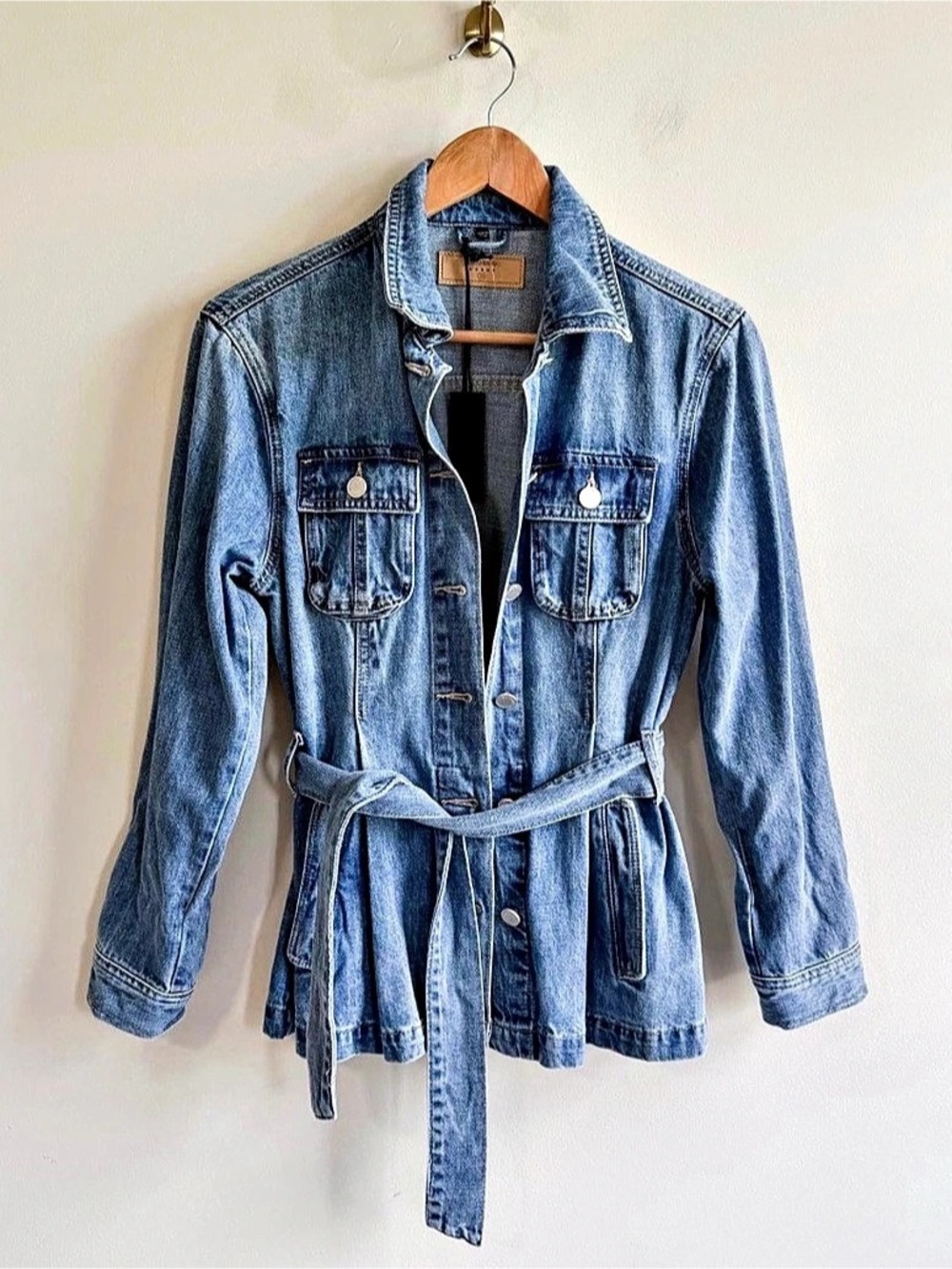 Blank NYC Belted Denim Jacket in Blue Size XS NWT